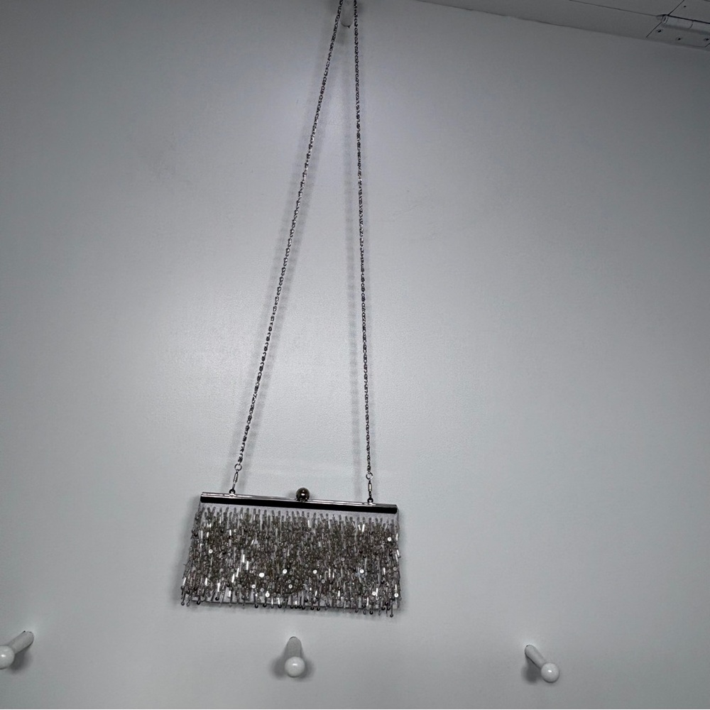 Charming Charlie Metallic Silver Fringe Clutch - Picture 3 of 9